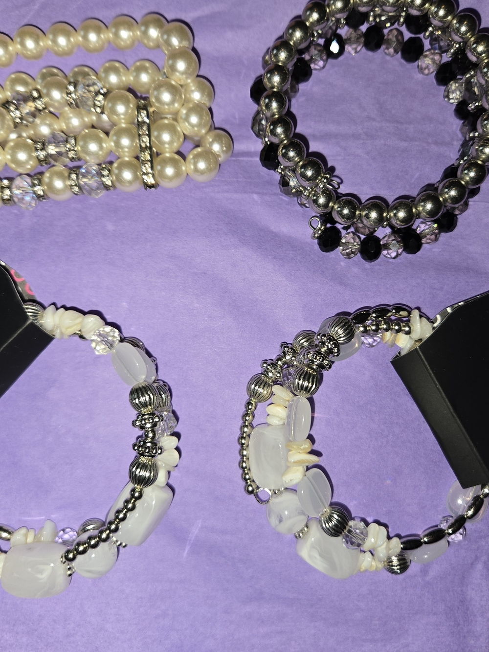 paparazzi White & Silver Mixed Bead Bracelet Set